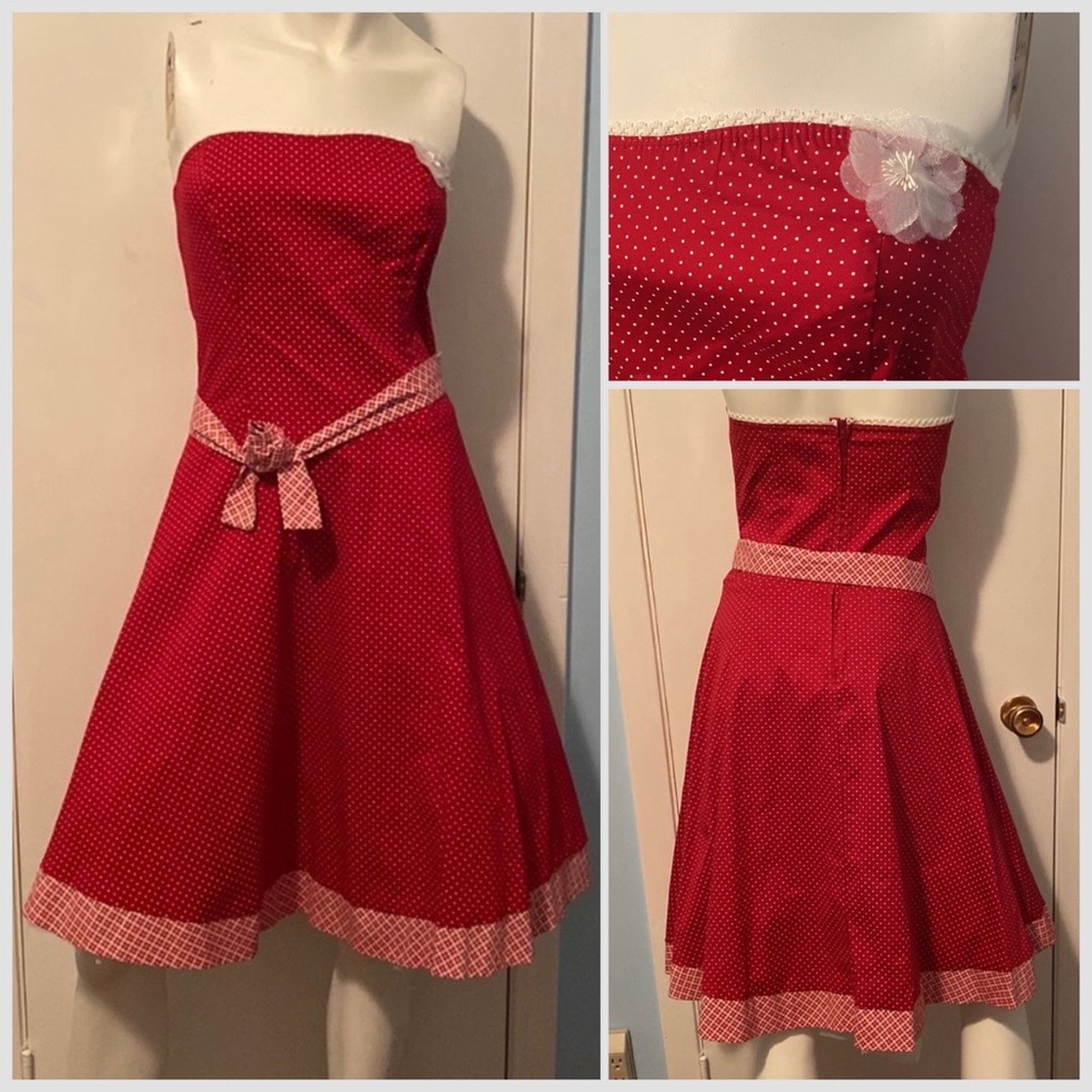 Strapless A-Line Polka Dot Red and White Dress